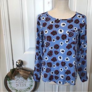 LOFT blouse | size XS petite | long sleeve, floral, blue, white, red